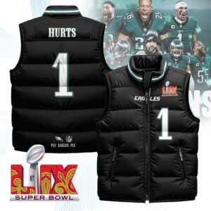 Philadelphia Eagles Unisex Puffer Vest Sleeveless Down Jacket- Black / Jalen Hurts - 1