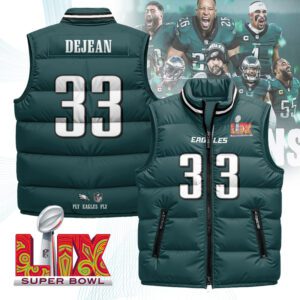 Philadelphia Eagles Unisex Puffer Vest Sleeveless Down Jacket- Green / Cooper DeJean - 33