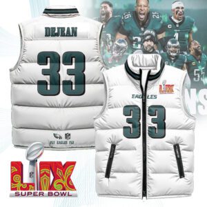 Philadelphia Eagles Unisex Puffer Vest Sleeveless Down Jacket- White / Cooper DeJean - 33