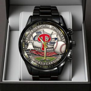 Philadelphia Phillies 142nd Anniversary Black Stainless Steel Watch GIFT1010