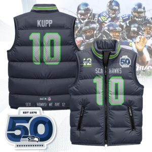 Seattle Seahawks Unisex Puffer Vest Sleeveless Down Jacket- Navy / Cooper Kupp - 10