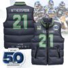 Seattle Seahawks Unisex Puffer Vest Sleeveless Down Jacket- Navy / Devon Witherspoon - 21
