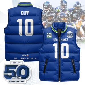 Seattle Seahawks Unisex Puffer Vest Sleeveless Down Jacket- Royal / Cooper Kupp - 10