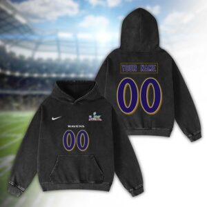 Baltimore Ravens Bad Bunny Super Bowl LX 2026 2D Washed Hoodie