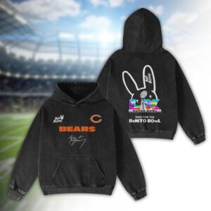 Chicago Bears Bad Bunny Super Bowl LX 2026 2D Washed Hoodie
