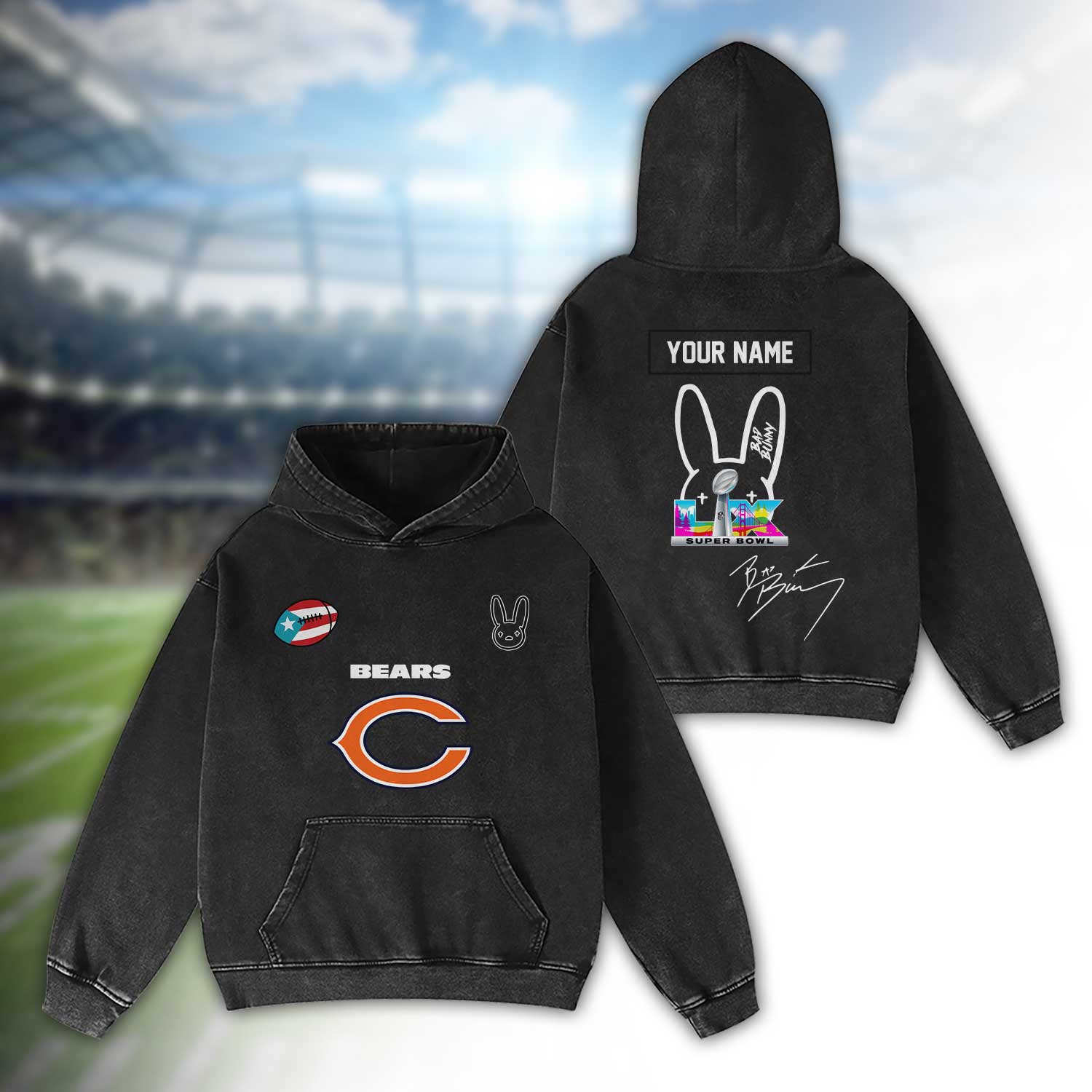 Chicago-Bears-Bad-Bunny-Super-Bowl-LX-2026-2D-Washed-Hoodie Chicago Bears Bad Bunny Super Bowl LX 2026 2D Washed Hoodie