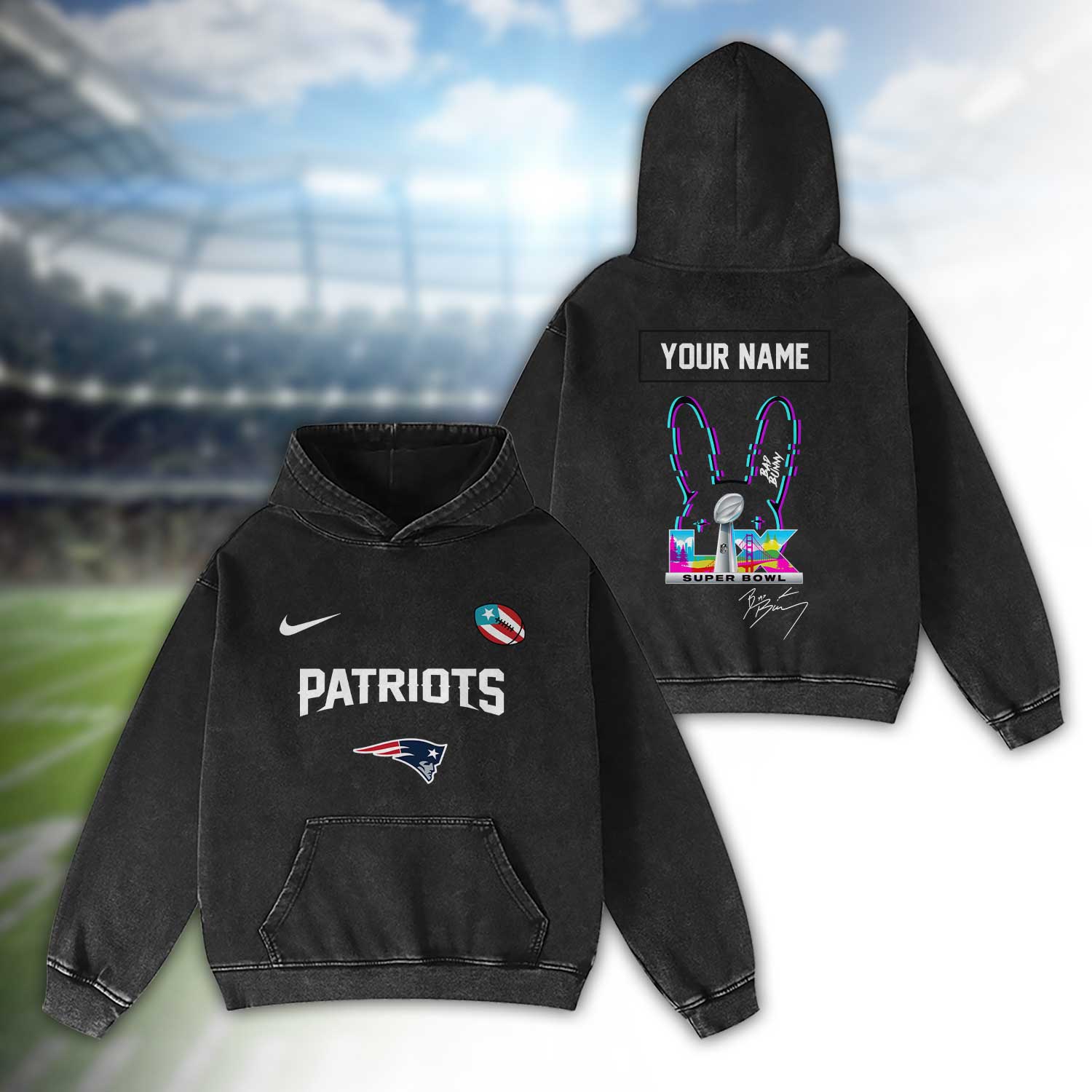 New-England-Patriots-Bad-Bunny-Super-Bowl-LX-2026-2D-Washed-Hoodie New England Patriots Bad Bunny Super Bowl LX 2026 2D Washed Hoodie