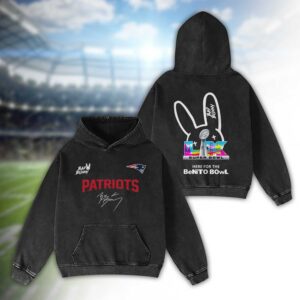 New England Patriots Bad Bunny Super Bowl LX 2026 2D Washed Hoodie