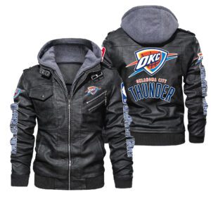 Oklahoma City Thunder Black Brown Leather Jacket LIZ127