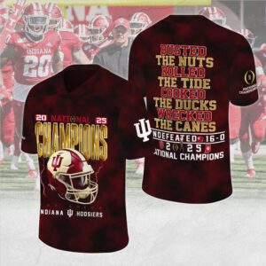 Indiana Hoosiers Football 2025 National Champions 3D Football Jersey