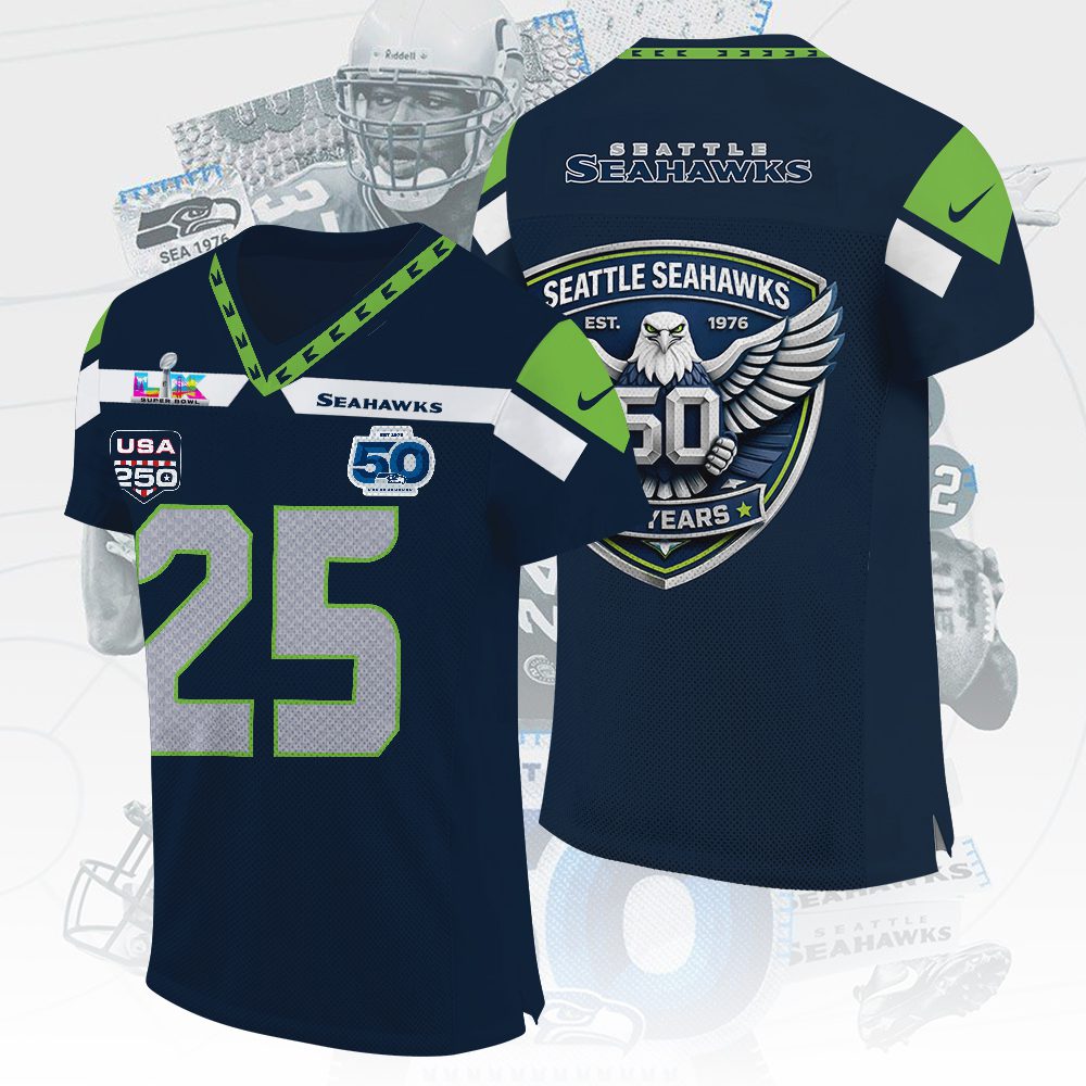Seattle-Seahawks-50th-Anniversary-2026-3D-Football-Jersey Seattle Seahawks 50th Anniversary 2026 3D Football Jersey