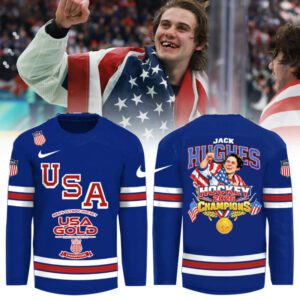 USA Men's Hockey 2026 Winter Olympics Gold Medal Jack Hughes Limited Edition Jersey CHAMP20276