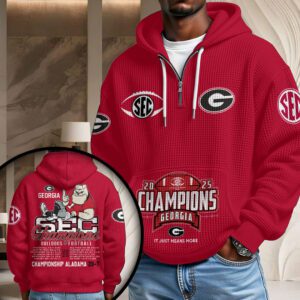 Georgia Bulldogs Football 2025 SEC Champions 3D Unisex Waffle Hoodie UWH1032