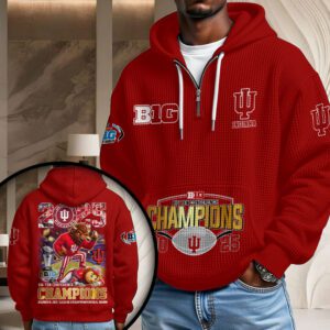 Indiana Hoosiers Football 2025 Big Ten Champions 3D Unisex Waffle Hoodie UWH1041