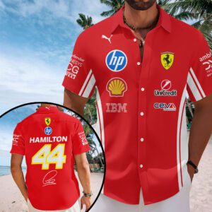 Lewis Hamilton x Scuderia Ferrari Short Sleeve Button-Down Shirt Hawaiian Shirt SPM1024