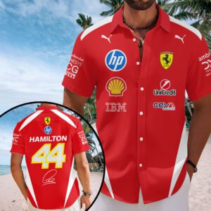Lewis Hamilton x Scuderia Ferrari Short Sleeve Button-Down Shirt Hawaiian Shirt SPM1025