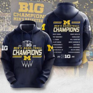 Michigan Wolverines Men's Basketball 2026 Big Ten Champions 3D Hoodie SPM1265
