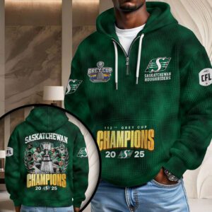 Saskatchewan Roughriders 2025 Grey Cup Champions 3D Unisex Waffle Hoodie UWH1021