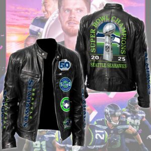 Seattle Seahawks 2025 Super Bowl LX Champions Motorcycle Leather Jacket SPM1137