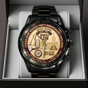 Texas A&M Aggies Football 150th Anniversary 2026 Black Stainless Steel Watch SPM1048